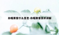 白帽黑客什么意思-白帽黑客技术讲解